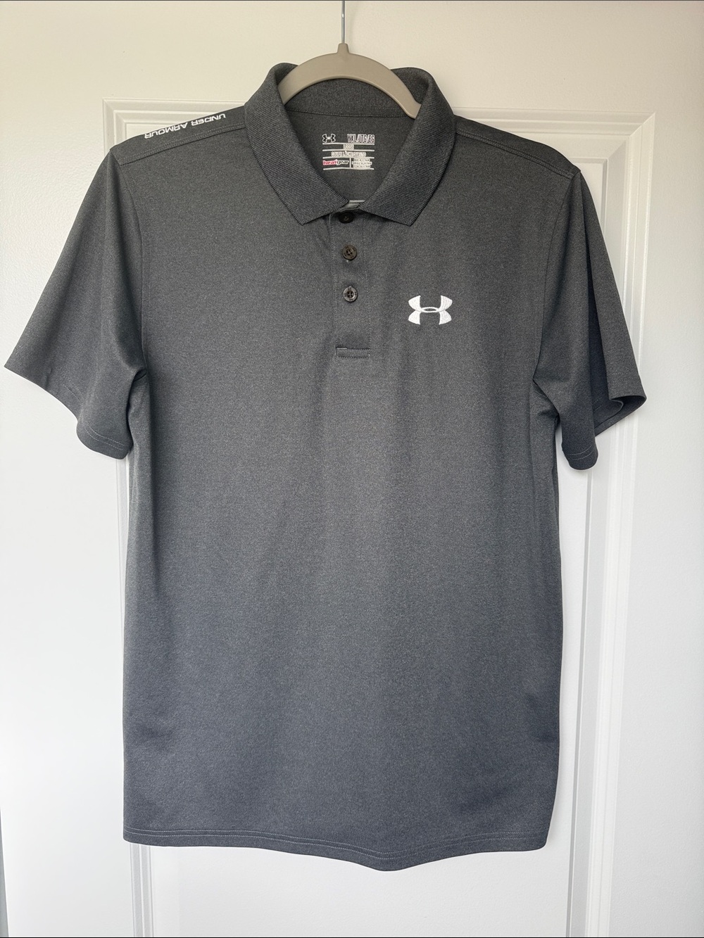 Boys Under Armour  Polo - Dark Charcoal with White Logo Size XLg